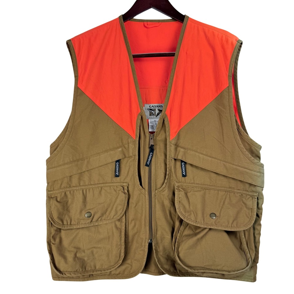 Vintage Galyan's Hunting Vest L Tan Blaze Orange Canvas Utility Gorpcore Outdoor